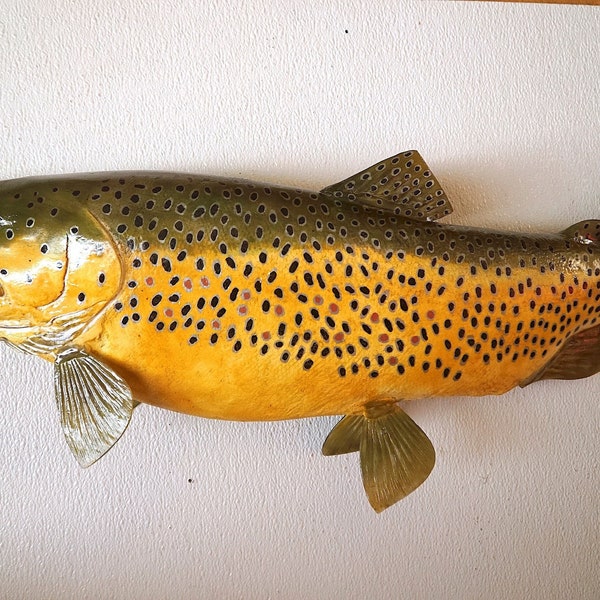 28" wild brown trout wall mount. Handcrafted. Perfect gift for flyfishermans home, office or cabin
