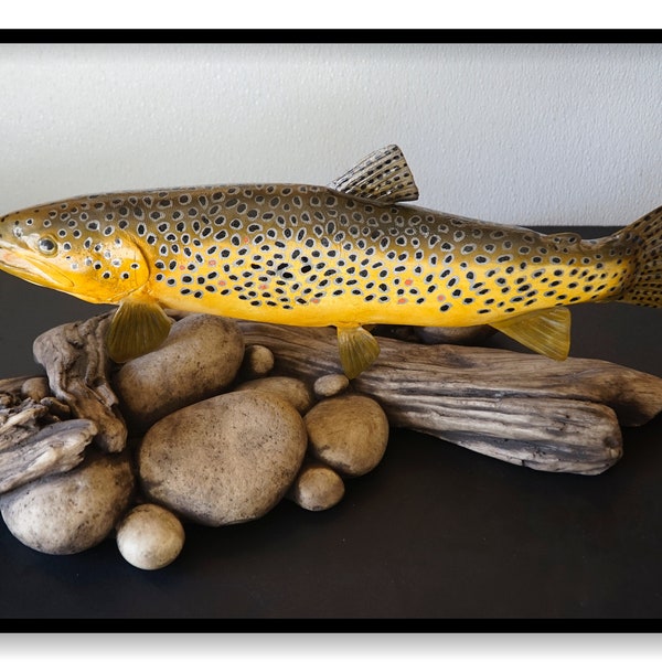 17" Brown trout.360 degree table top trout. Hand crafted creation for your home or office