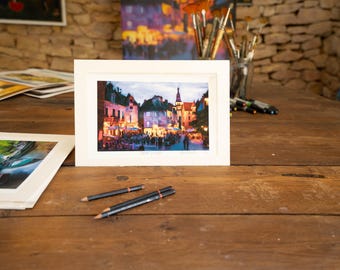 Sarlat la Nuit impressione giclée, belle arti, decorazione murale, tirages de l'art, impressione sur papier aquarelle,