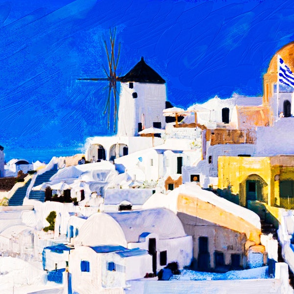 Les Moulins de Santorini, oeuvre original, tableau peinture originale, acrylique sur toile, art murale, art décoration