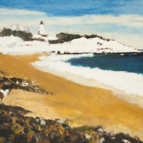 Nobska Point Cape Cod en hiver,  oeuvre original, tableau peinture originale, acrylique sur toile, art murale, art décoration