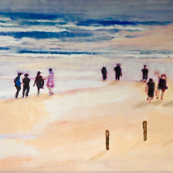 Sur le plage, Cape Cod,  oeuvre original, tableau peinture originale, acrylique sur toile, art murale, art décoration