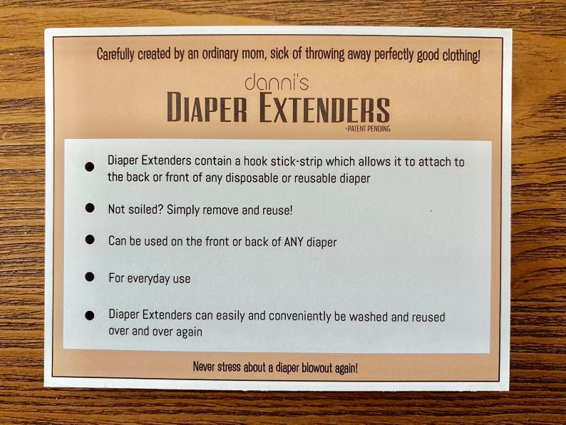 Danni's Diaper Extenders 4 Reusable Diaper Extender Pads Prevent Diaper