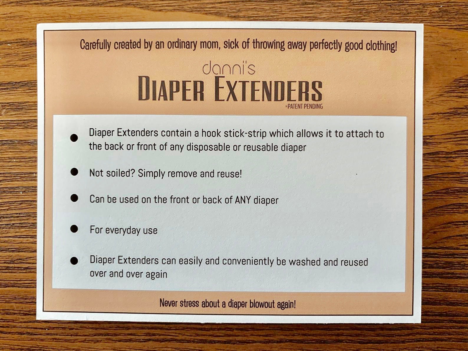 Danni's Diaper Extenders 4 Reusable Diaper Extender Pads Prevent Diaper