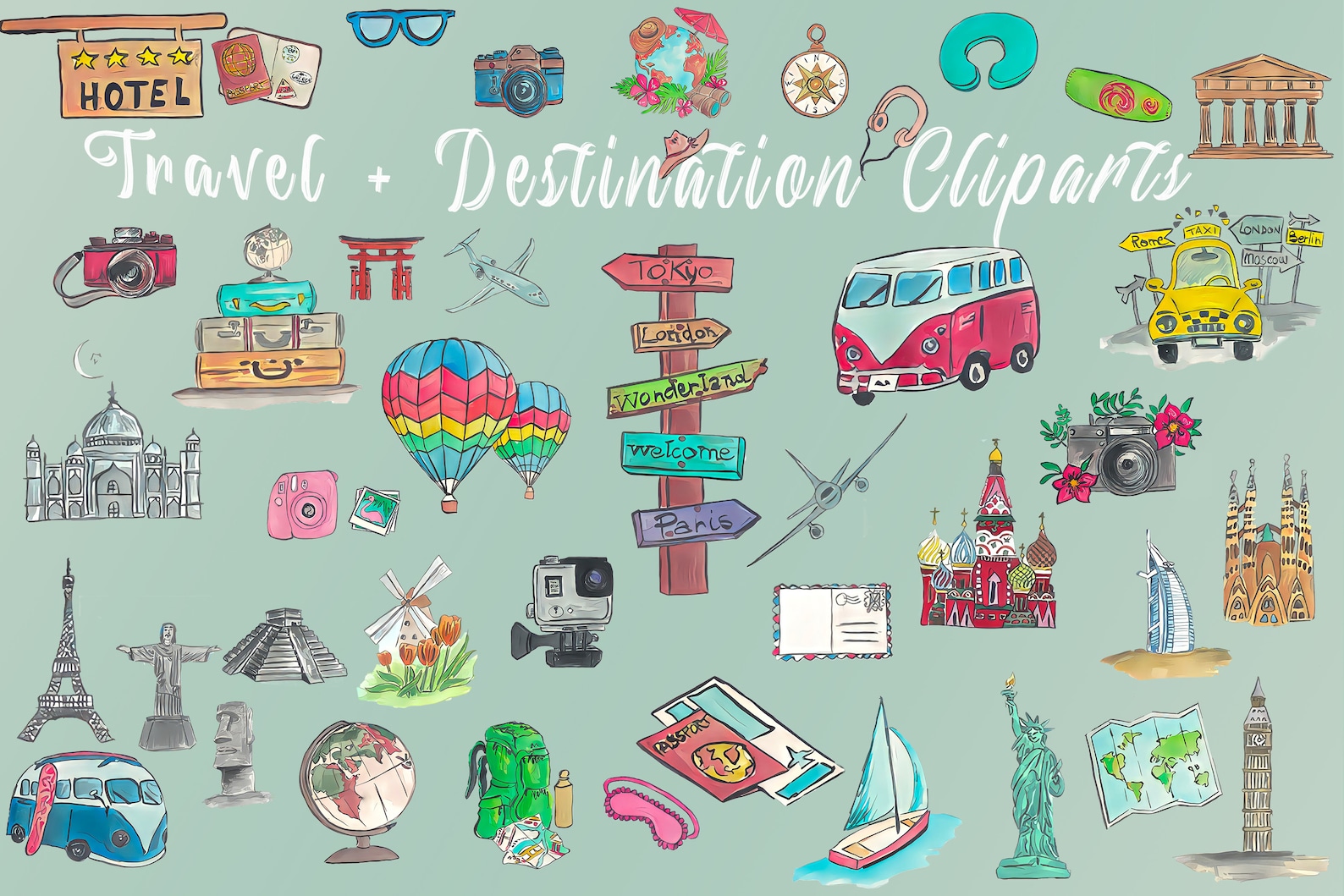 50 Travel Destination Cliparts High Quality PNG Files. - Etsy