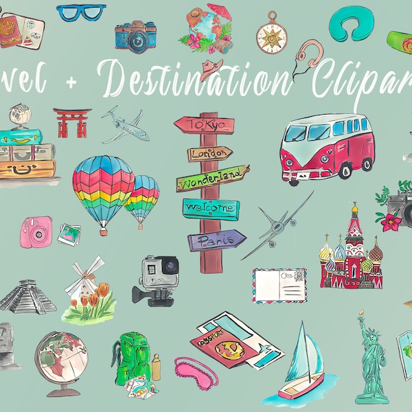 50 Travel  Destination Cliparts, High Quality, PNG files.