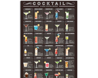 Cocktails Poster,Cocktail Recipe Print,Alcohol Art,Bar Poster,Kitchen Print