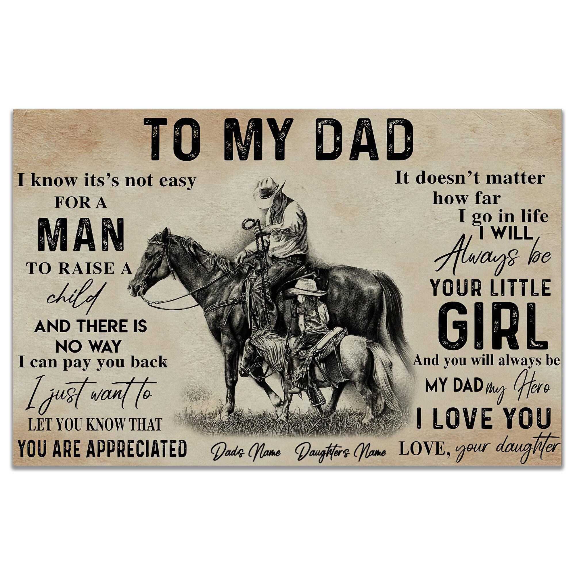 To My Dad Horse Poster Dad and Son Riding Horse You Will Etsy