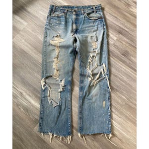 Vintage 80s Levi's Straight Leg Distressed Grunge Thrashed USA Made Cool Repairs