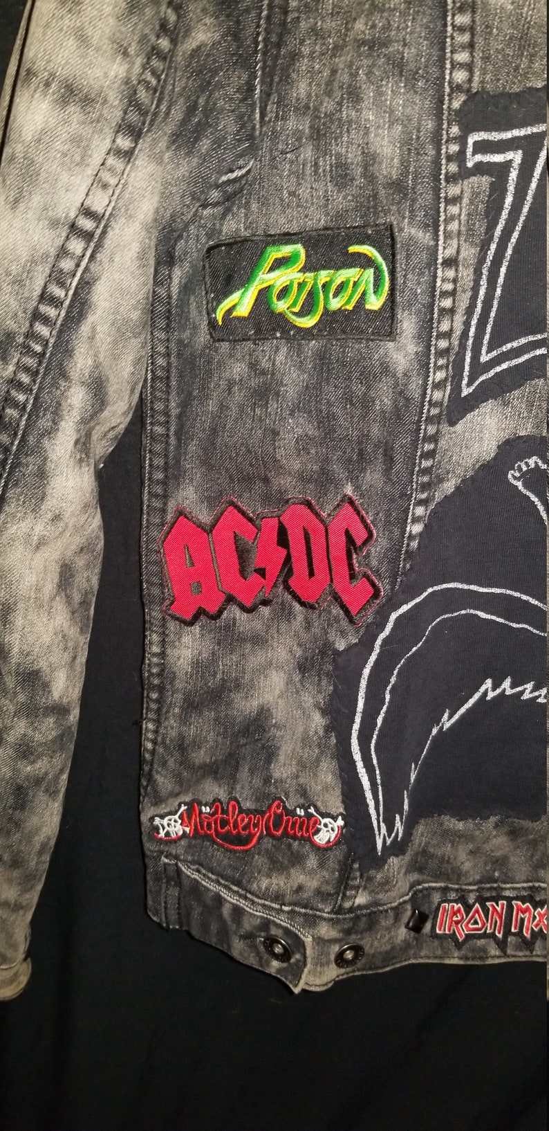 Custom Hand Sewn Patch and Studed, Acid Washed Denim Jacket - Etsy