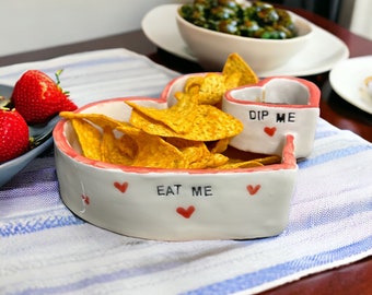 Heart Shaped Eat me Dip me Chip and Dip Bowl