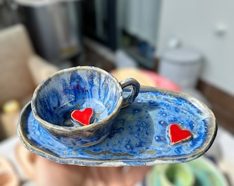 Stonware Coffee Cup with Plate