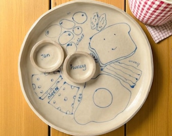 Handmade Ceramic Breakfast Plate | Jam & Honey Dishes, Illustrated Design