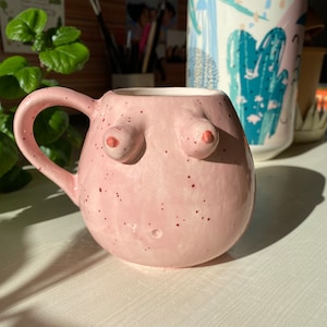 Barbie Pink Handmade Boob Boobies girl power Ceramic Mugs Breast Cancer Survivor Coffee Mugs Espresso cup