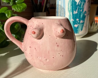 Barbie Pink Handmade Boob Boobies girl power Ceramic Mugs Breast Cancer Survivor Coffee Mugs Espresso cup