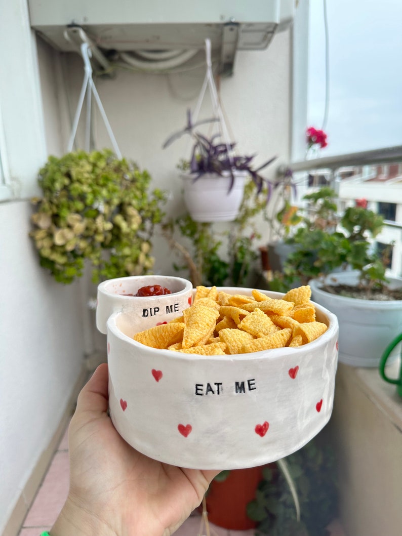 Eat me Dip me Chip and Dip Bowl red hearts