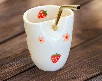 Ceramic Tumbler with Straw handmade drinkware