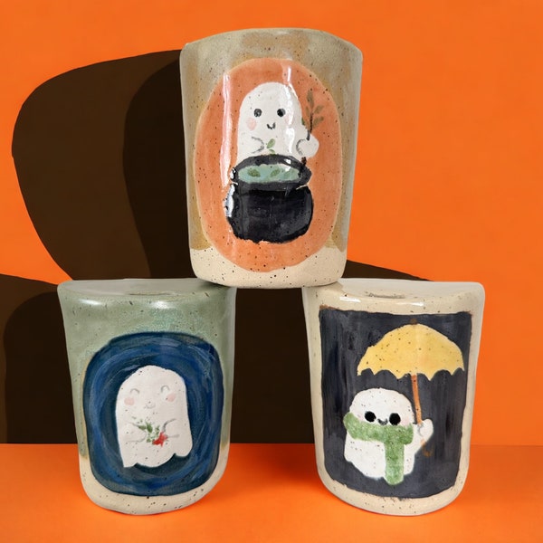 Spooky season Halloween Ceramic Ghost Travel Mug Take Away Coffee Mug Reusable Green
