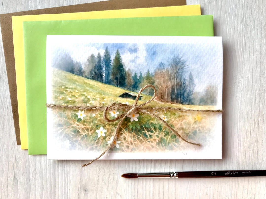 Greeting Card Mountain Landscape Freibergsee Watercolor Paper Folding ...