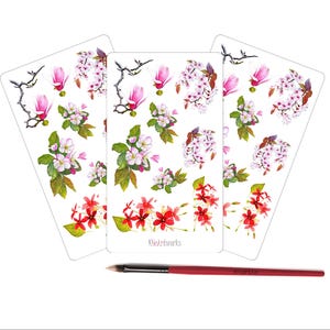 Hoja de pegatinas Pegatinas Flores de primavera Magnolias Flores de manzano Flores de cerezo Rangún Crestado Fotorrealistas para álbumes de recortes Diarios Sobres