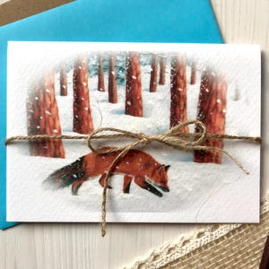 Biglietto d'auguri volpe neve animali selvatici fauna selvatica carta pieghevole carta da acquerello A6 stampa pittura acrilica