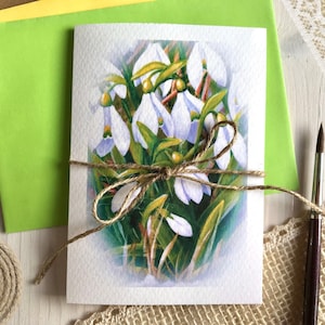 Carte de voeux Perce-neige Fleurs de printemps Impression sur papier aquarelle photoréaliste