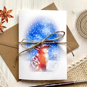 Biglietto di auguri Volpe rossa Neve Animali selvatici Fauna selvatica Carta per acquerello Biglietto pieghevole A6 Stampa pittura acrilica