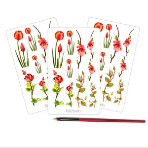 Stickervel Stickers Lentebloesems Bloemen Tulpen Japanse Kweepeerbloesem Rozen Fotorealistisch voor Scrapbooking Dagboeken Enveloppen