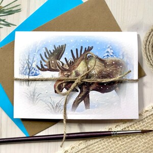 Winter Greeting Card Moose Snow Winter Forest Wild Animals Wildlife Winter Landscape Winter Motifs Print