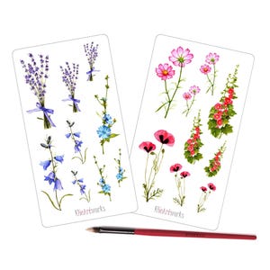 Sticker-Bogen Aufkleber Wildblumen Aquarelle Feld Blumen 2-er Set Fotorealistisch für Scrapbooking Journals Umschläge
