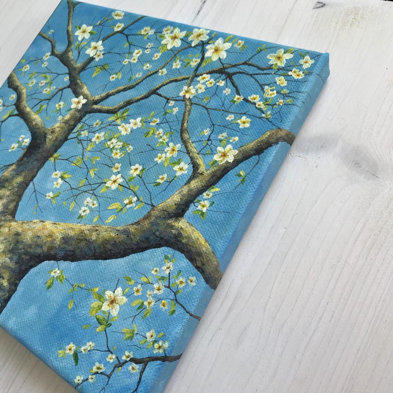 Spring Air Original Acrylic Painting With Blossoming Tree In Turquoise spring-air-original-acrylic-painting-with-blossoming-tree-in-turquoise