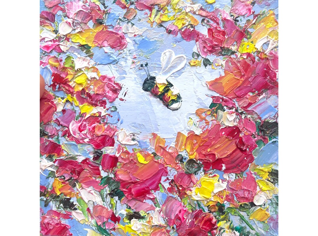 Bee Painting Honey Bee Original Art Flower Artwork Mini Honeybee ...