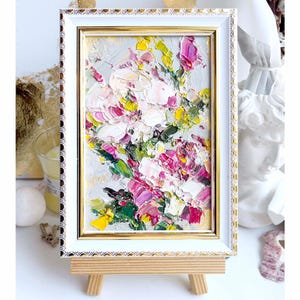 Rose Painting Abstract Flower Original Art Small Colorful Floral Wall Art Palette Knife Impasto Oil Painting Modern Textured Mini 4 by 6”