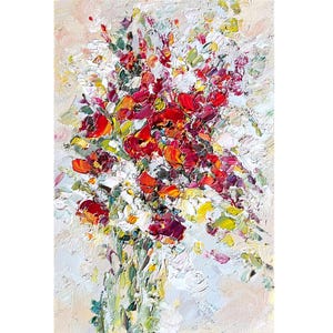 Poppy painting Flower original art red poppies Light White artwork Oil impasto textured Abstract Poppy Field small Birth Floral wall art
