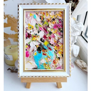 Floral Painting Abstract Flower Original Art Small Pink Pink Colorful Art Palette Knife Impasto Oil Painting Textured Mini Bouquet