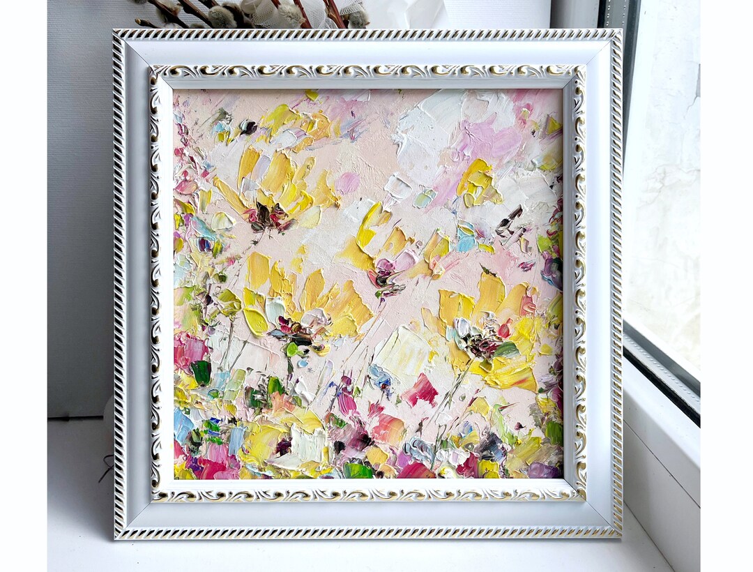 Floral Painting Yellow Flower Original Art Meadow Wall Art Palette ...