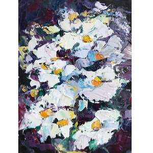 Pintura de margaridas Flor Arte original Preto Branco Abstrato Floral Óleo Arte de parede Prado Impasto Arte Textura pesada 6 por 8" AnaGraceArtShop