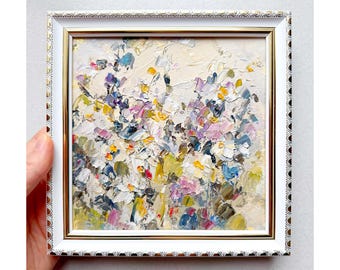 Strukturierte Daisy Blumen Impasto Gemälde: Kleine Original Öl Kunst