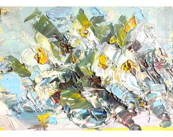 Daisy Painting Flower Original Art Yellow Floral Small Oil Impasto ...