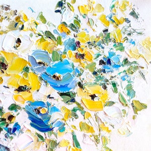 Peinture florale Art original floral artiste ukrainien à l&#39;huile empâtement oeuvre fleurs sauvages Texture lourde petit art mural couteau à palette abstrait
