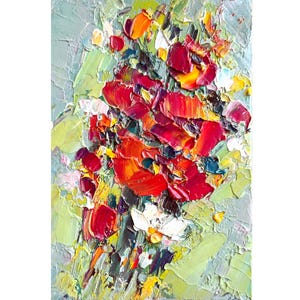 Poppy Painting Flower original art Red poppies artwork Oil impasto textured Abstract painting Poppy small mini Colorful Floral Meadow Framed