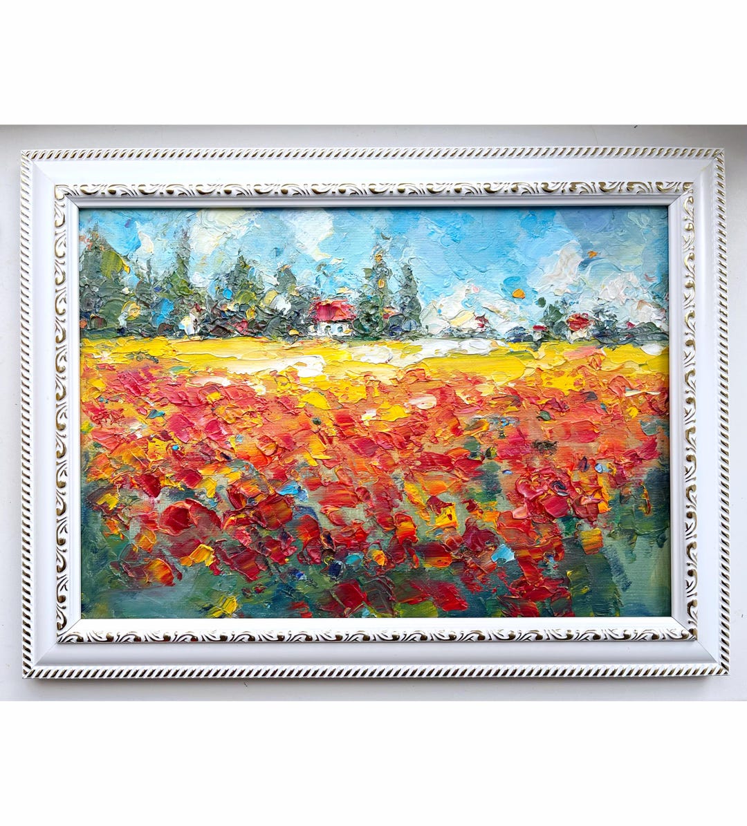 Tuscany Painting Poppy Original Art Landscape Italy Abstract Impasto ...