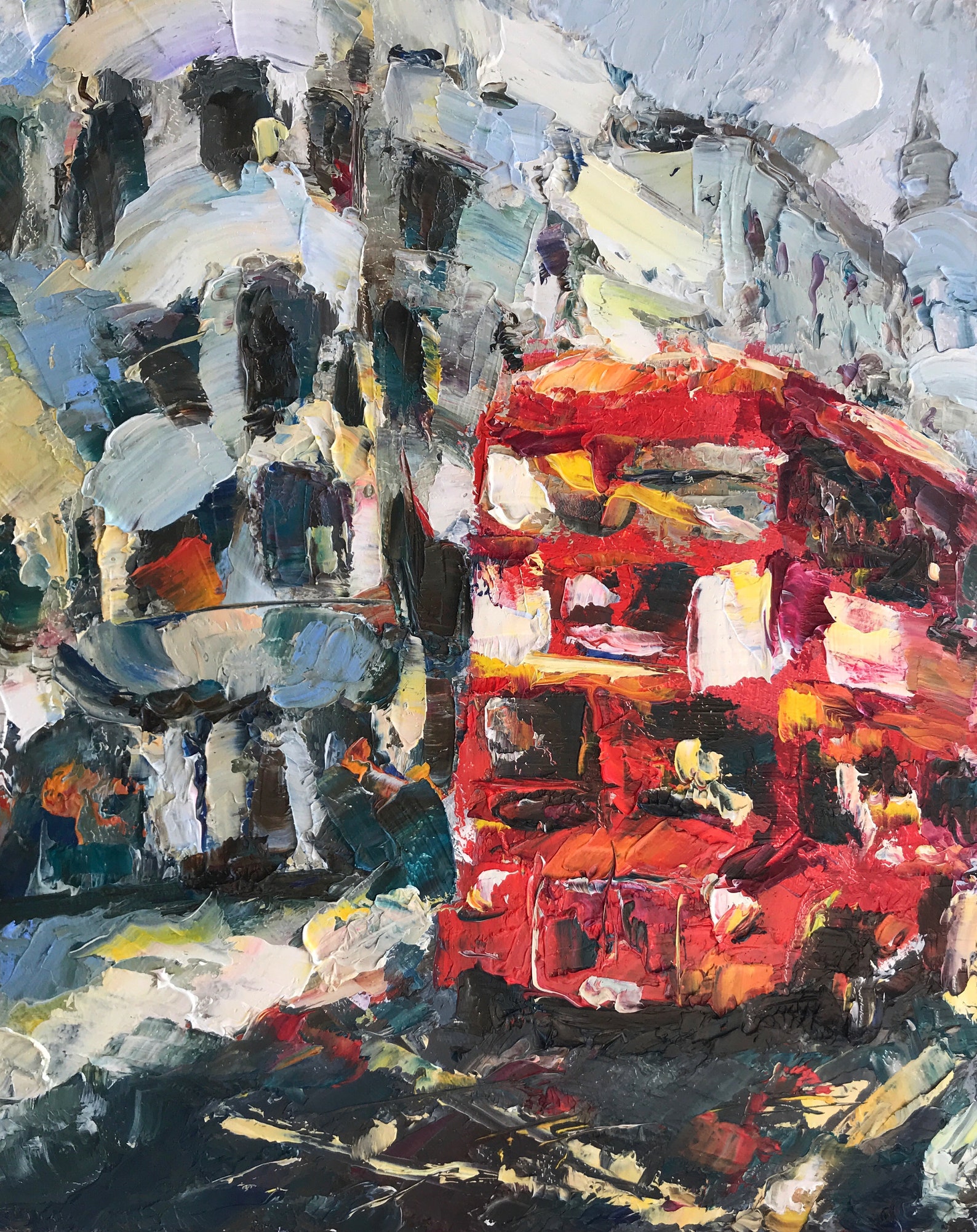 London original painting Red bus oil painting London bus Etsy
