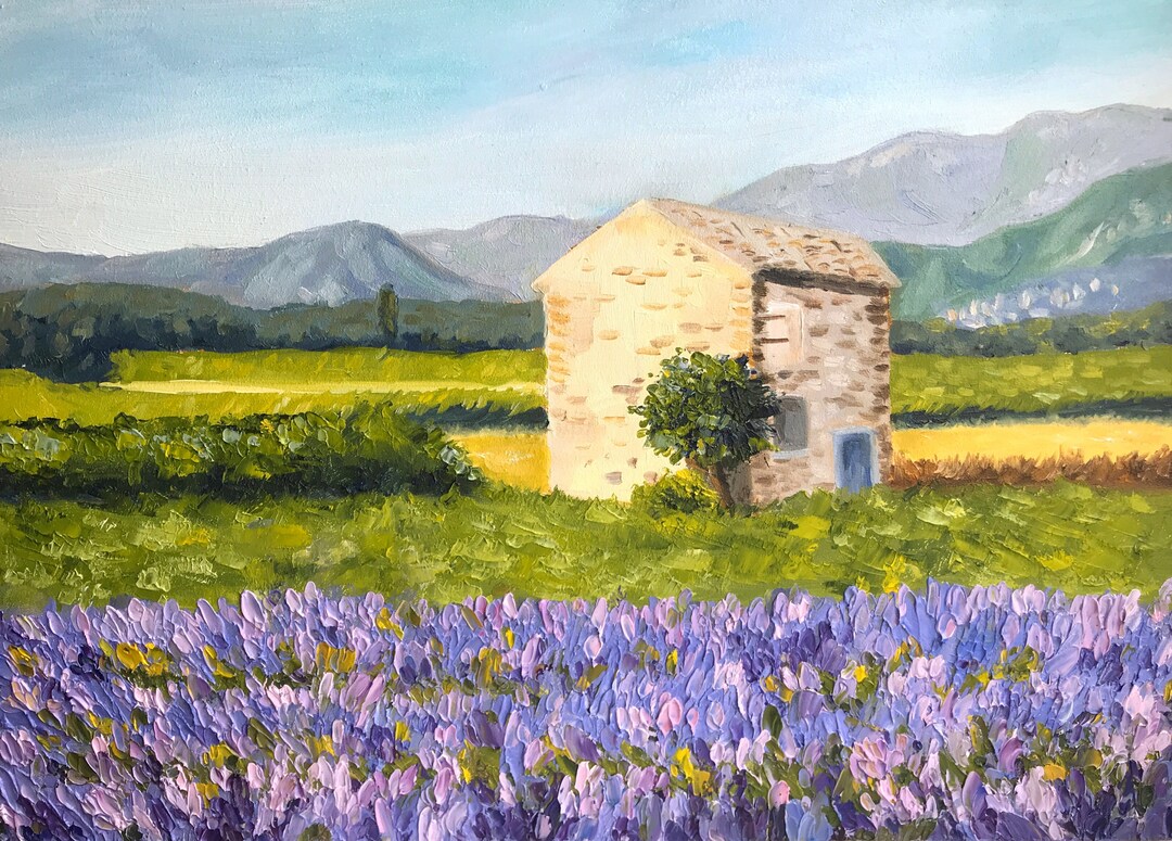 Tuscany Painting Lavender Field Original Art Colorful Landscape Oil Art ...