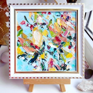 Flower Painting Floral Original Art Orange Wildflower Artwork Palette Knife Impasto Oil Textured  Meadow Colorful Abstract Modern Art Framed
