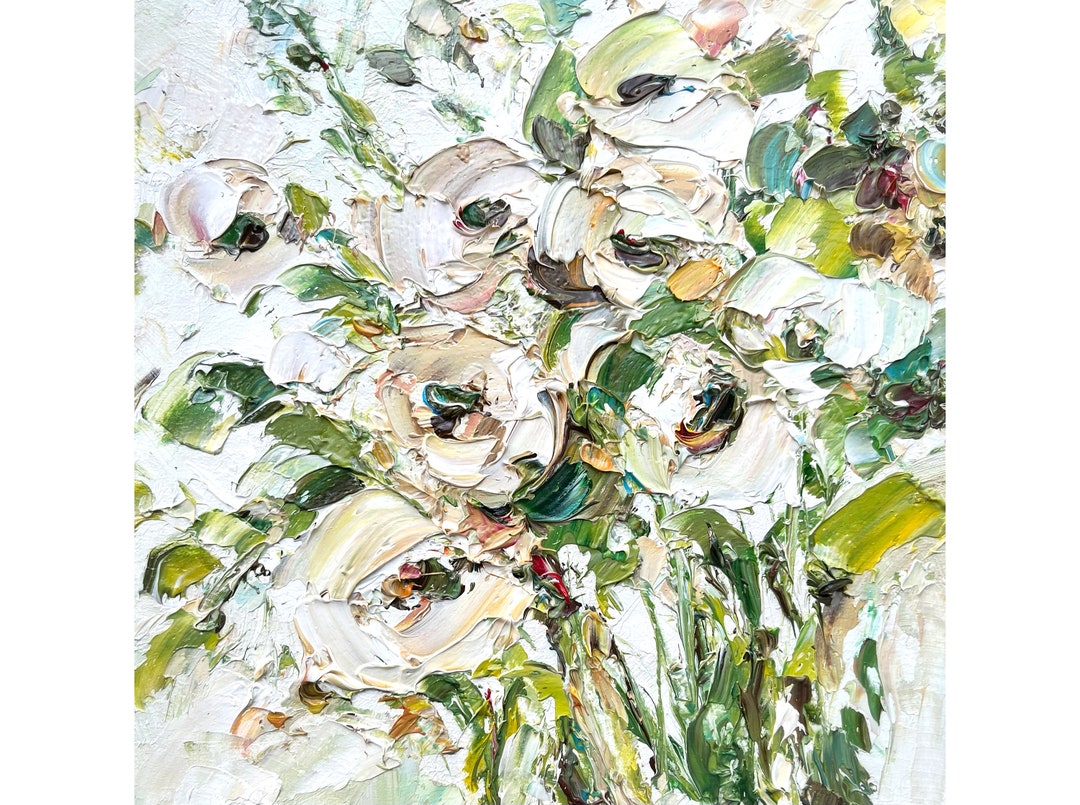 Floral Painting Flower Original Art Rose Wall Art Palette Knife Impasto ...
