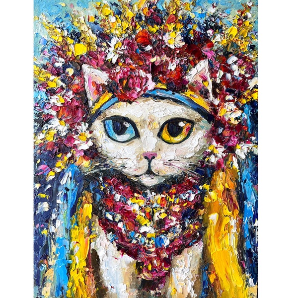 Support de peinture ukrainienne avec oeuvre d'art originale à l'huile de l'Ukraine Art mural empâtement de chat ukrainien Vendeur ukrainien Artiste ukrainien Art de chaton