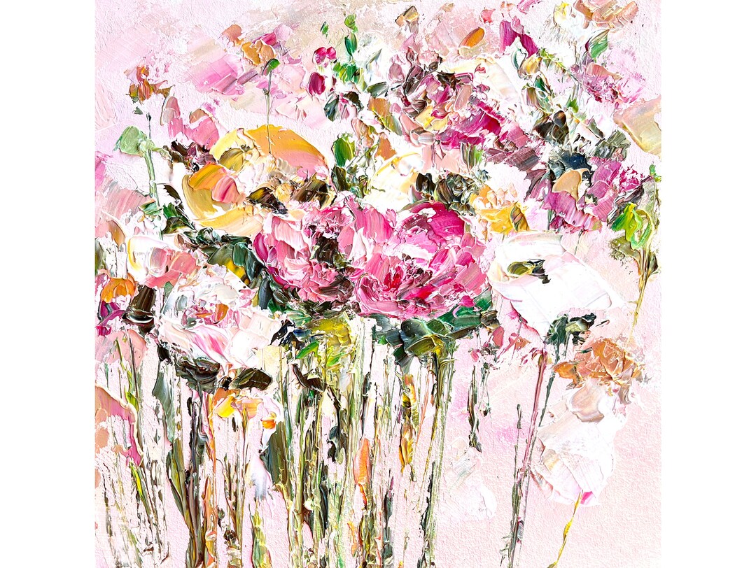 Impasto Rose Painting: Abstract Floral Oil Artwork Pink Flower Art, 8x8 ...