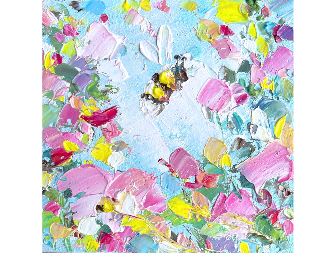 Bee Painting Honey Bee Original Art Flower Artwork Mini Honeybee ...