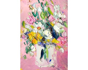 Flower Painting Abstract Original Art Small Botanic Impasto Oil Artwork ...